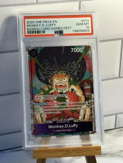 2025 One Piece EN #073 Monkey D Luffy Gem MT BANDAI Card Games Fest Promo PSA 10 - Image 1