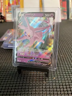 Pokemon TCG Espeon v Holo Ultra Rare Card 064/203 Evolving Skies NM Condition - Image 1