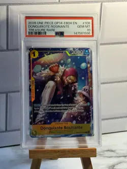 2026 One Piece OP14-EB04 DONQUIXOTE ROSINANTE Treasure Rare #108 - PSA 10 GEM MT - Image 1