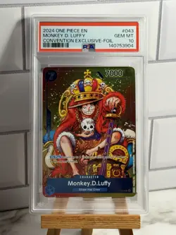 2024 ONE PIECE MONKEY D. LUFFY PSA 10 CONVENTION EXCLUSIVE-FOIL P-043 PROMO - Image 1