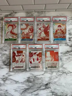 One Piece OP13 3rd Anni Treasure Pack Campaign Promo Set Of 7 Consecuitve PSA 10 - Image 1