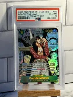 2026 ONE PIECE MANGA ALTERNATE ART OP14-EB04-119 DRACULE MIHAWK PSA 10 - Image 1