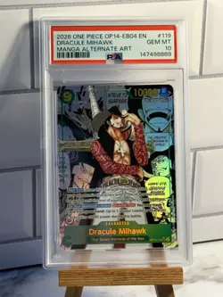 2026 ONE PIECE MANGA ALTERNATE ART OP14-EB04-119 DRACULE MIHAWK PSA 10 - Image 1
