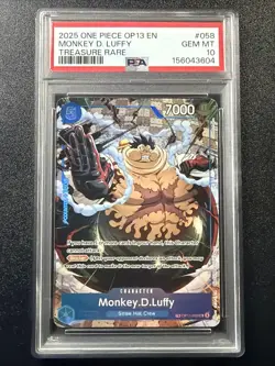 2025 One Piece Carry on His Will Treasure Rare Monkey D Luffy OP13-058 PSA 10 A2 - Image 1