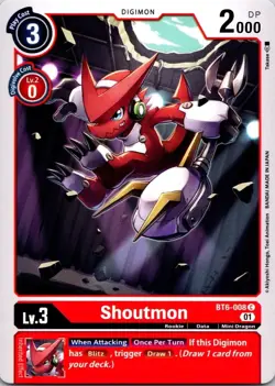 Shoutmon BT6-008 Red Common Rookie Digimon CCG Card - Image 1