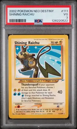 PSA 3 VG Shining Raichu Neo Destiny Holo Rare Pokemon Card 111/105 - Image 1