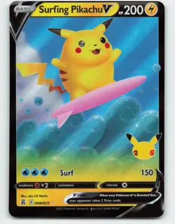 2021 Pokemon, Celebrations, #8/25 Surfing Pikachu V, Holo Ultra Rare, Miscut - Image 1
