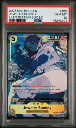 2025 ONE PIECE PROMOS ILLUSTRATION BOX EX #105 JEWELRY BONNEY PSA 10 - Image 1