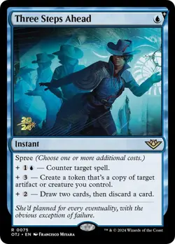 NM Prerelease Foil Three Steps Ahead, Outlaws of Thunder Junction, Magic, 75 - Image 1