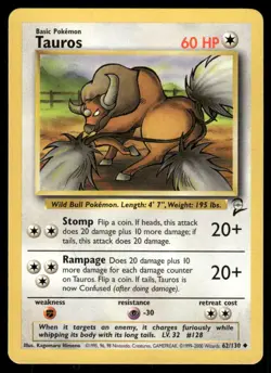 Pokemon Cards Tauros 62/130 Base Set 2 WOTC Uncommon NM - Image 1