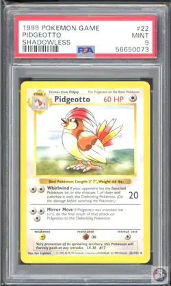 Pidgeotto 22/102 Shadowless Game Pokemon PSA 9 - Image 1