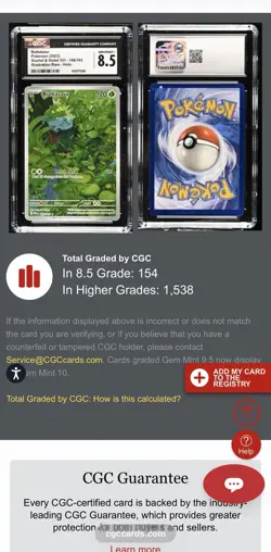 CGC 8.5 NM/Mint+ 151 Bulbasaur 166 Illustration Rare English Pokemon TCG - Image 4