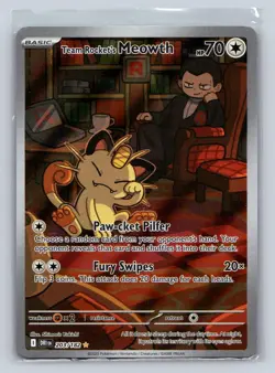 Team Rocket's Meowth 203/182 Illustration Rare Destined Rivals Pokemon NM - Image 1