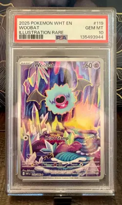 2025 POKEMON WHT EN-WHITE FLARE ILLUSTRATION RARE #119 WOOBAT PSA 10 Low Pop - Image 1
