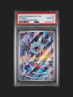 2025 POKEMON WHT EN-WHITE FLARE ILLUSTRATION RARE #119 WOOBAT PSA 10 Low Pop - Image 2