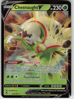 Chesnaught V 015/195 Holo V Rare Silver Tempest Pokemon Near Mint - Image 3
