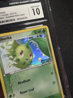 Pokemon Chikorita EX Unseen Forces Reverse Holo #51 CGC 10 Inverted Holo Error - Image 3