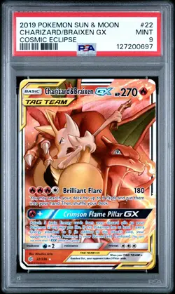 2019 POKEMON SUN & MOON COSMIC ECLIPSE #22 CHARIZARD & BRAIXEN GX PSA 9 - Image 1