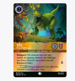 Disney Lorcana Wilds Unknown Rex Protective Dinosaur 206/204 Holofoil NM Card - Image 1