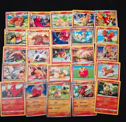 25 Fire Red Pokemon Cards Bulk Assorted Common Uncommon NM/Mint No Doubles - Image 1