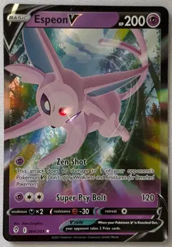 Pokemon TCG Espeon v Holo Ultra Rare Card 064/203 Evolving Skies NM Condition - Image 1
