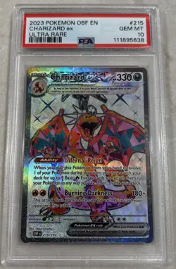 2023 Pokemon Charizard ex 215/197 Sv03: Obsidian Flames Holo PSA 10 Gem Mint - Image 1