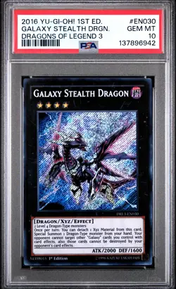 2016 YU-GI-OH! DRAGONS OF LEGEND 3 1ST ED #EN030 GALAXY STEALTH DRAGON PSA 10 - Image 1