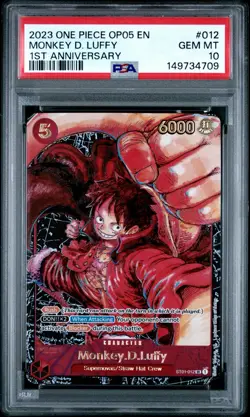 2023 ONE PIECE OP05-AWAKENING OF THE NEW ERA 012 MONKEY D LUFFY 1ST ANNIV PSA 10 - Image 1