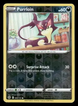 Purrloin 090/172 Common Brilliant Stars Pokemon Reverse Holo NM/M - Image 1