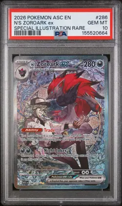 2026 POKEMON ASCENDED HEROES SPECIAL ILLUSTRATION RARE N'S ZOROARK EX PSA 10 - Image 1