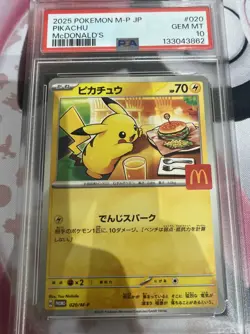 2025 POKEMON JAPANESE M-P PROMO MCDONALD'S #020 PIKACHU PSA 10 US Seller - Image 1