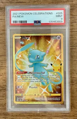 2021 Pokemon Celebrations MEW Full Art Gold Holo #025/025 PSA 9 NEW CERT! - Image 1