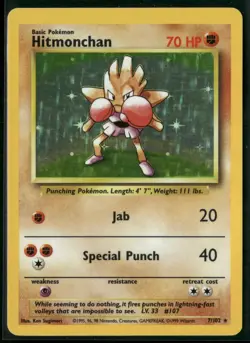 1999 Pokemon Base Set Hitmonchan 7/102 Holo Rare English Near Mint - Image 1