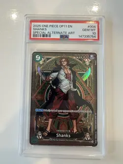 2025 ONE PIECE OP11 A FIST OF DIVINE SPEED SPECIAL ALTERNATE ART SHANKS PSA 10 - Image 1