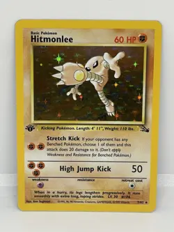 Pokemon TCG Hitmonlee Fossil Holo Rare Card 7/62 WOTC 1st Edition NM - Image 1