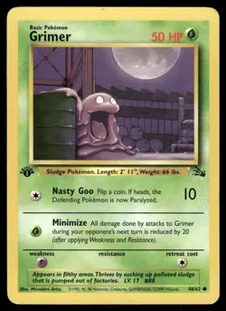 Pokemon Cards Grimer 48/62 1st Edition Fossil WOTC Common LP - Image 1