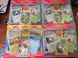 Pokemon Card Game 4 Promotional three card sets with booster packs and coin - Image 1