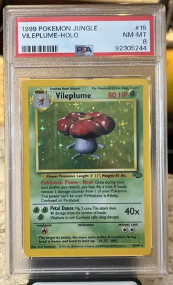 1999 Pokemon Jungle Holo Card #15 Vileplume PSA 8 Near Mint-Mint - Image 1