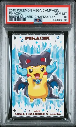 PSA 10 - Mega Charizard X Poncho-Wearing Pikachu Business Card Pokemon Japanese - Image 1