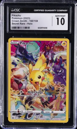 2023 POKEMON CROWN ZENITH - SECRET RARE - HOLO #160/159 PIKACHU CGC 10 GEM MINT - Image 1