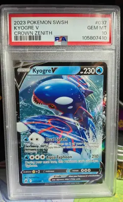2023 POKEMON SWORD & SHIELD CROWN ZENITH #037 KYOGRE V PSA 10 GEM MT - Image 1
