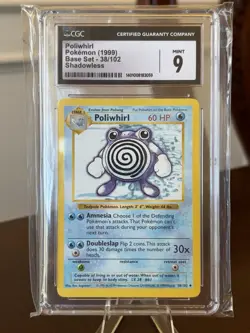 1999 POKEMON BASE SET SHADOWLESS #38 POLIWHIRL CGC 9 MINT - Image 1
