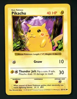 Pikachu LP Red Cheeks - 58/102 Base Set Shadowless - Pokemon 1999 (B) - Image 1