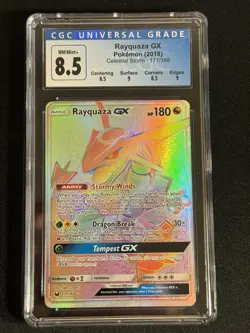 CGC 8.5 RAYQUAZA GX 177 CELESTIAL STORM SECRET RARE RAINBOW SUN MOON POKEMON NM - Image 1