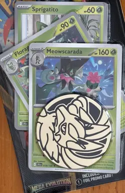 POKEMON TCG MEGA EVOLUTION BOOSTER PACK, 3 PROMO CARDS MEOWSCARADA, FLORAGATO - Image 3
