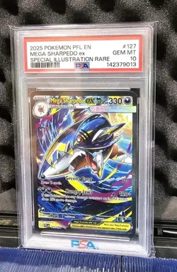 2025 Pokemon PFL En Mega Sharpedo Ex Special Illustration Rare #127 PSA 10 Gem - Image 1