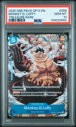 2025 ONE PIECE OP13-CARRYING ON HIS WILL TREASURE RARE MONKEY D. LUFFY PSA 10 - Image 1