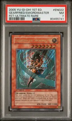 2005 YUGIOH 1ST FET-EN022 GEARFRIED SWORDMASTER ULTIMATE RARE PSA 7 NM #80455741 - Image 1