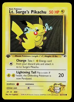 Pokemon Card - Lt. Surge's Pikachu Gym Heroes 81/132 1st Edition Common - Image 1