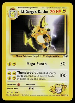 Pokemon Card - Lt. Surge's Raichu Gym Heroes 28/132 Rare - Image 1